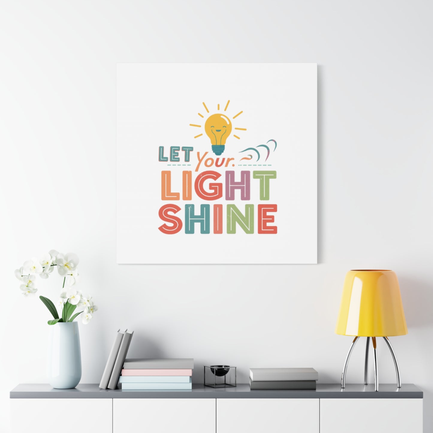Let Your Light Shine Canvas Print | Smiling Lightbulb Wall Art