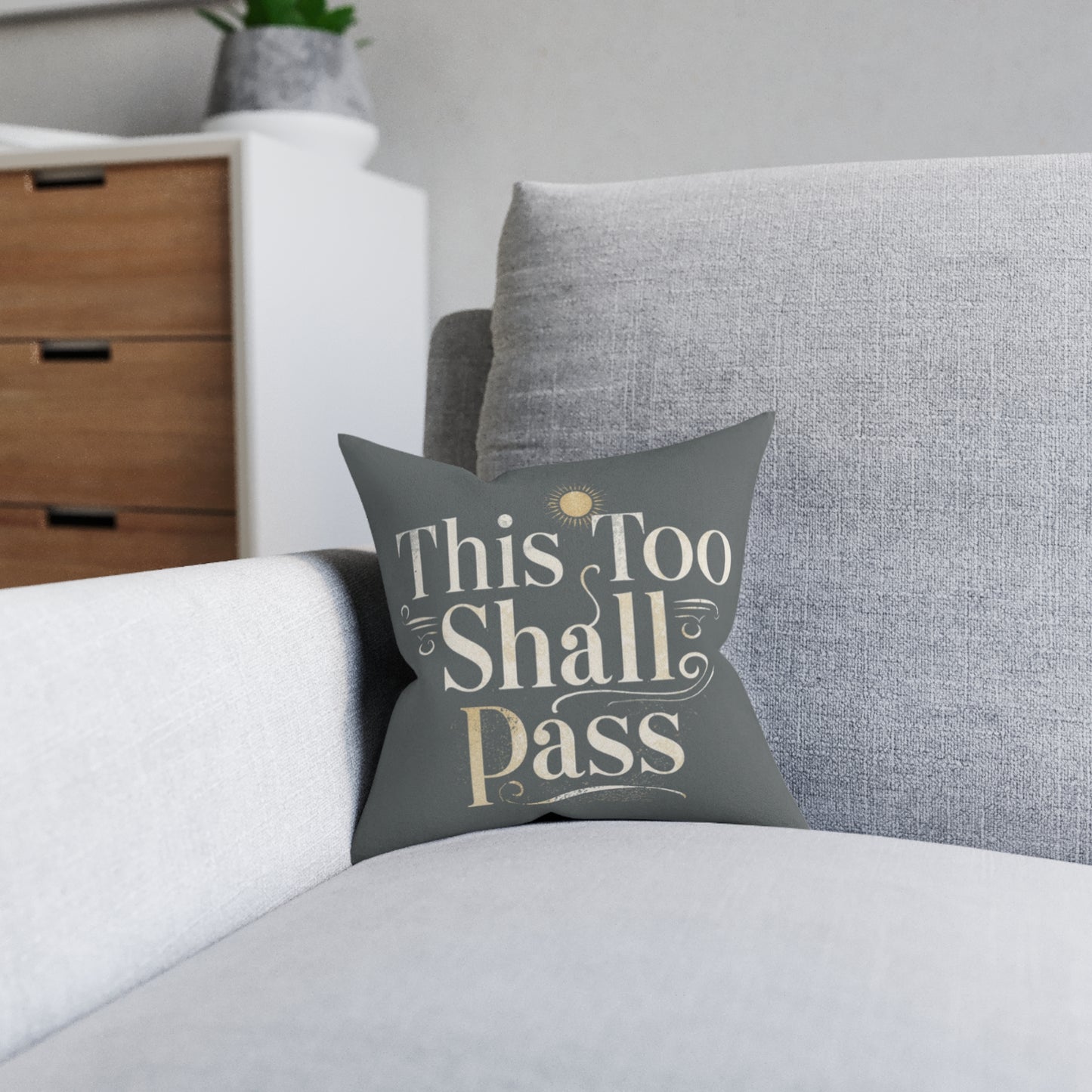 This Too Shall Pass script | Square Pillow, vintage hand-lettered calming throw pillow