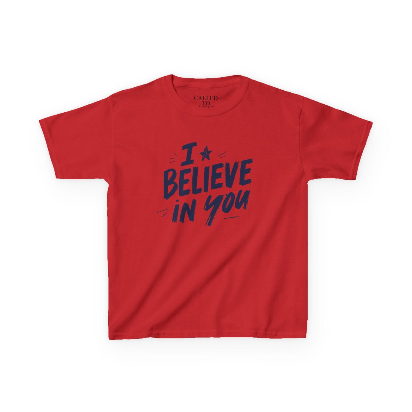 I Believe In You Kids Tee, Hand-Lettered Navy Script with Star | Encouragement Shirt