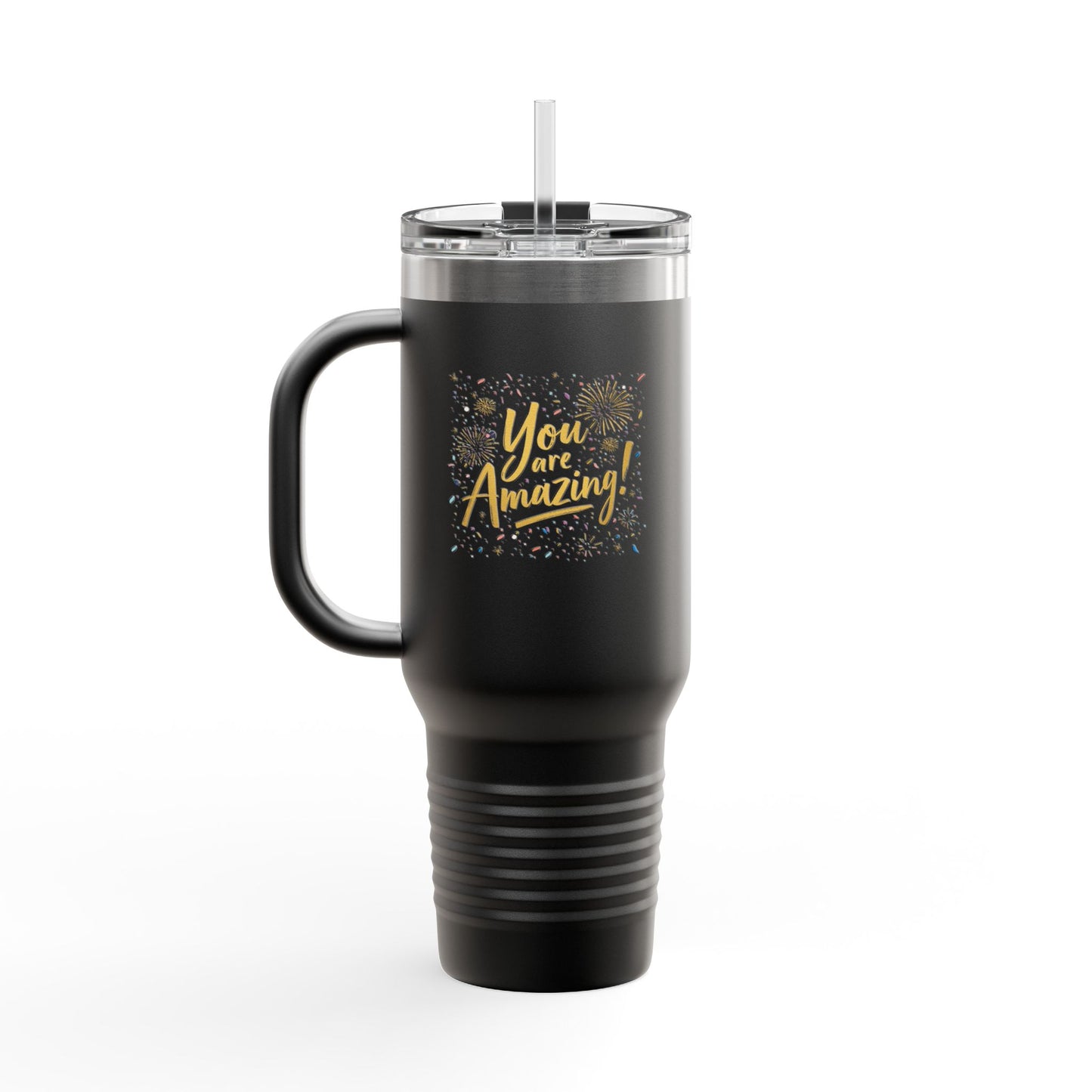 Insulated 40oz Travel Mug, Matte Powder-Coated Stainless Steel | Ergonomic Handle, Leak-Resistant Lid