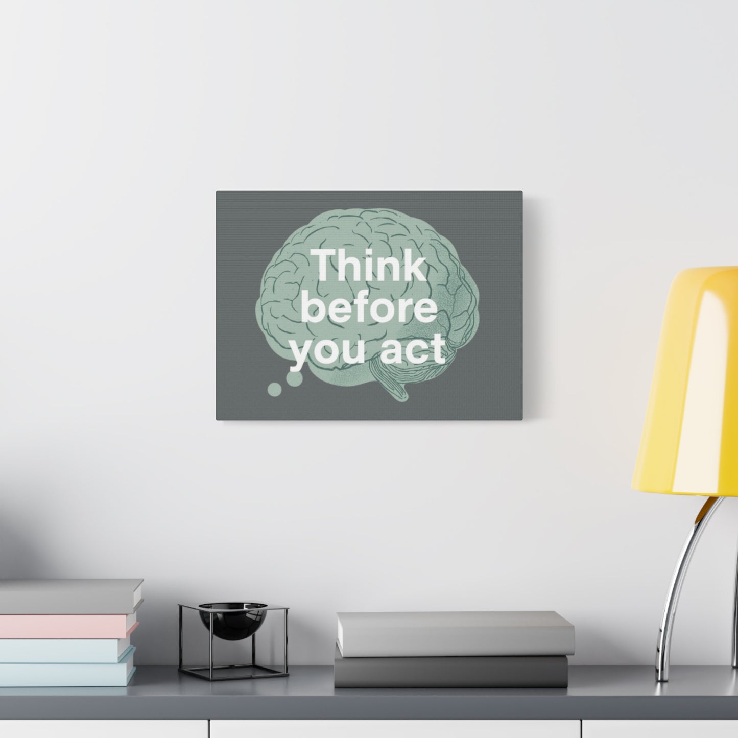 Think Before You Act brain illustration Canvas