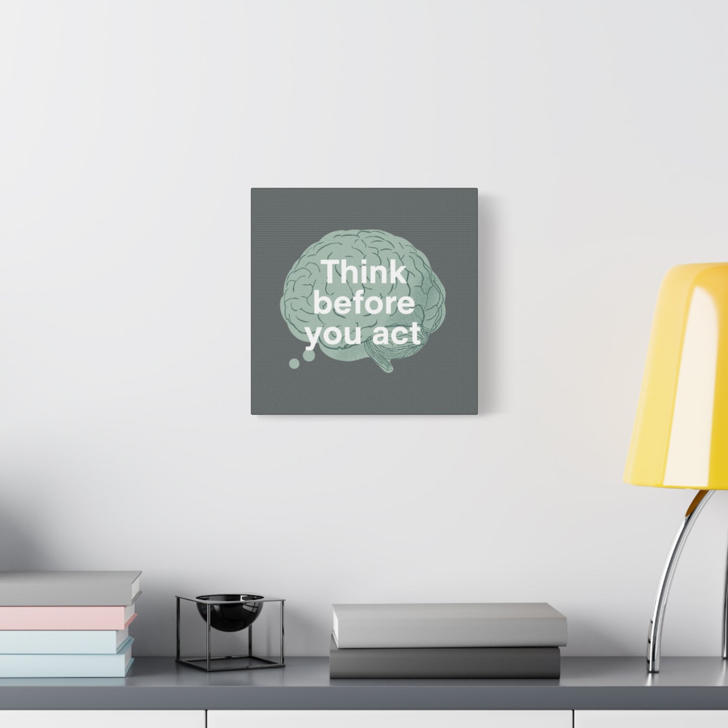 Think Before You Act brain illustration Canvas