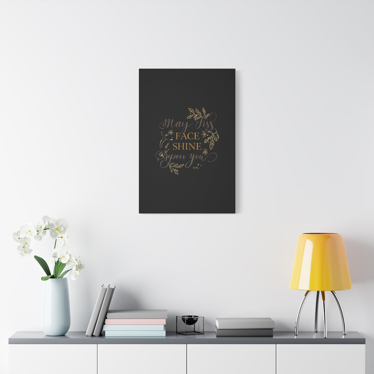 May His Face Shine Upon You Matte Canvas | Stretched Wall Art, Black Gold Botanical