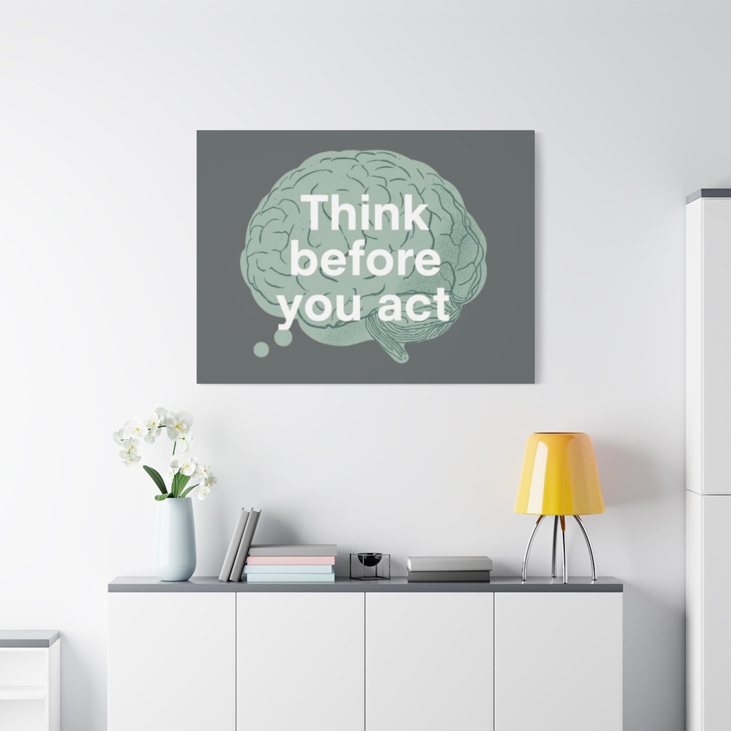 Think Before You Act brain illustration Canvas