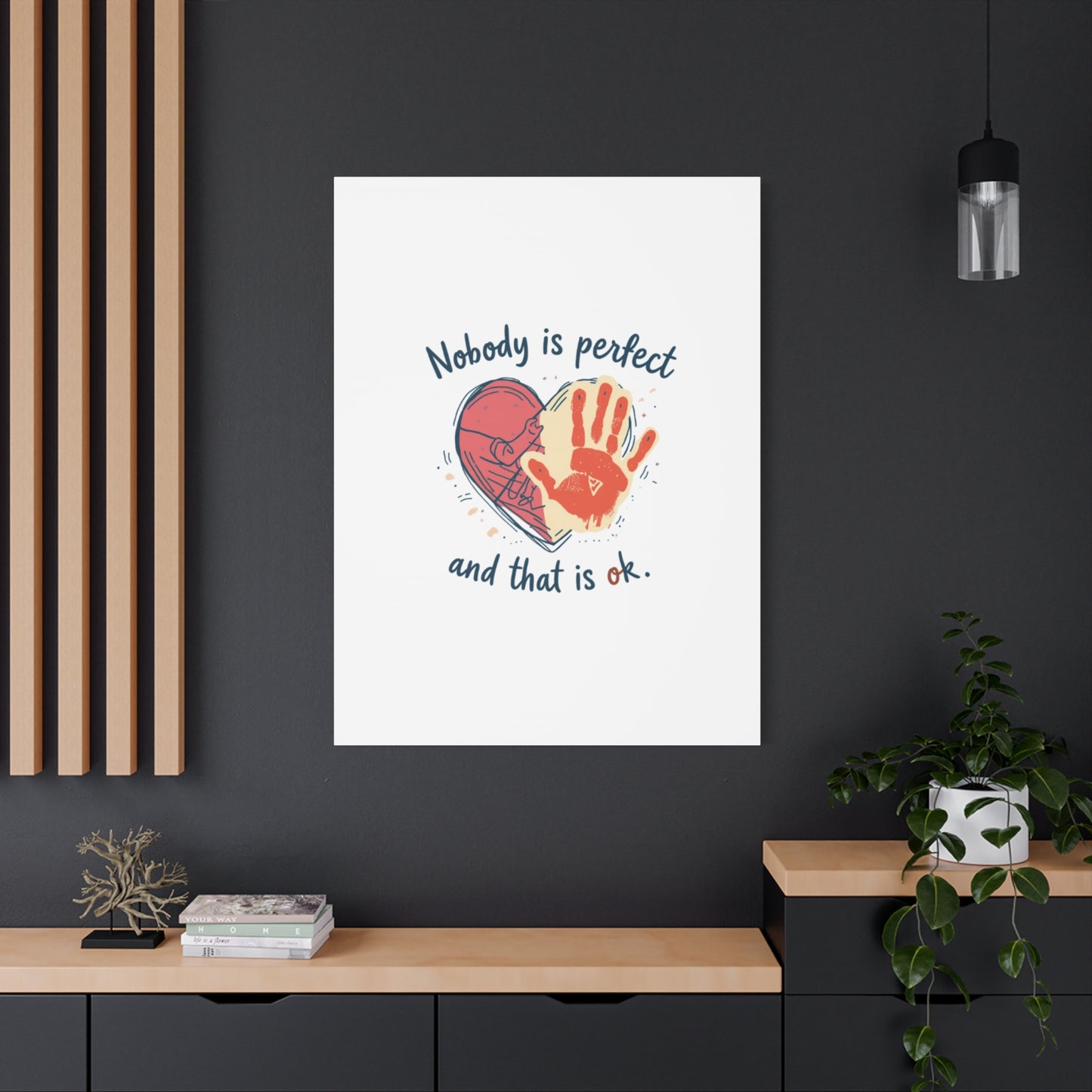 Nobody Is Perfect Heart with Handprint Canvas