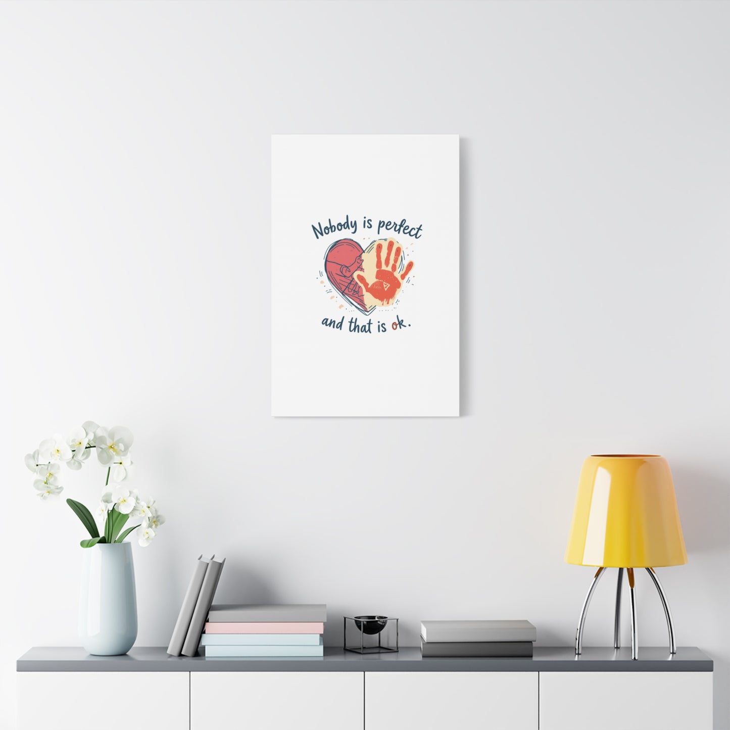 Nobody Is Perfect Heart with Handprint Canvas