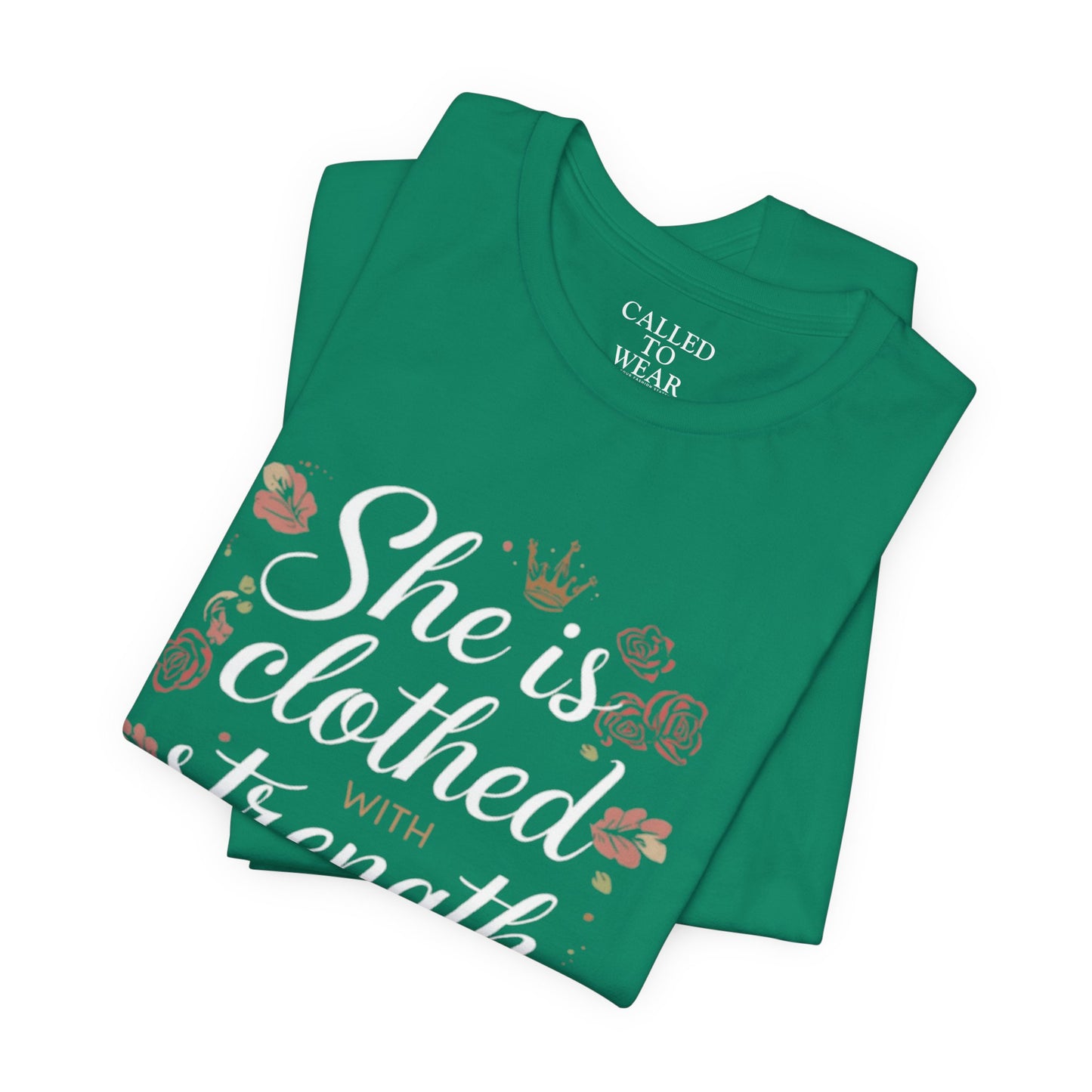 She is clothed with strength and dignity T-Shirt | Floral Crown Scripture Tee