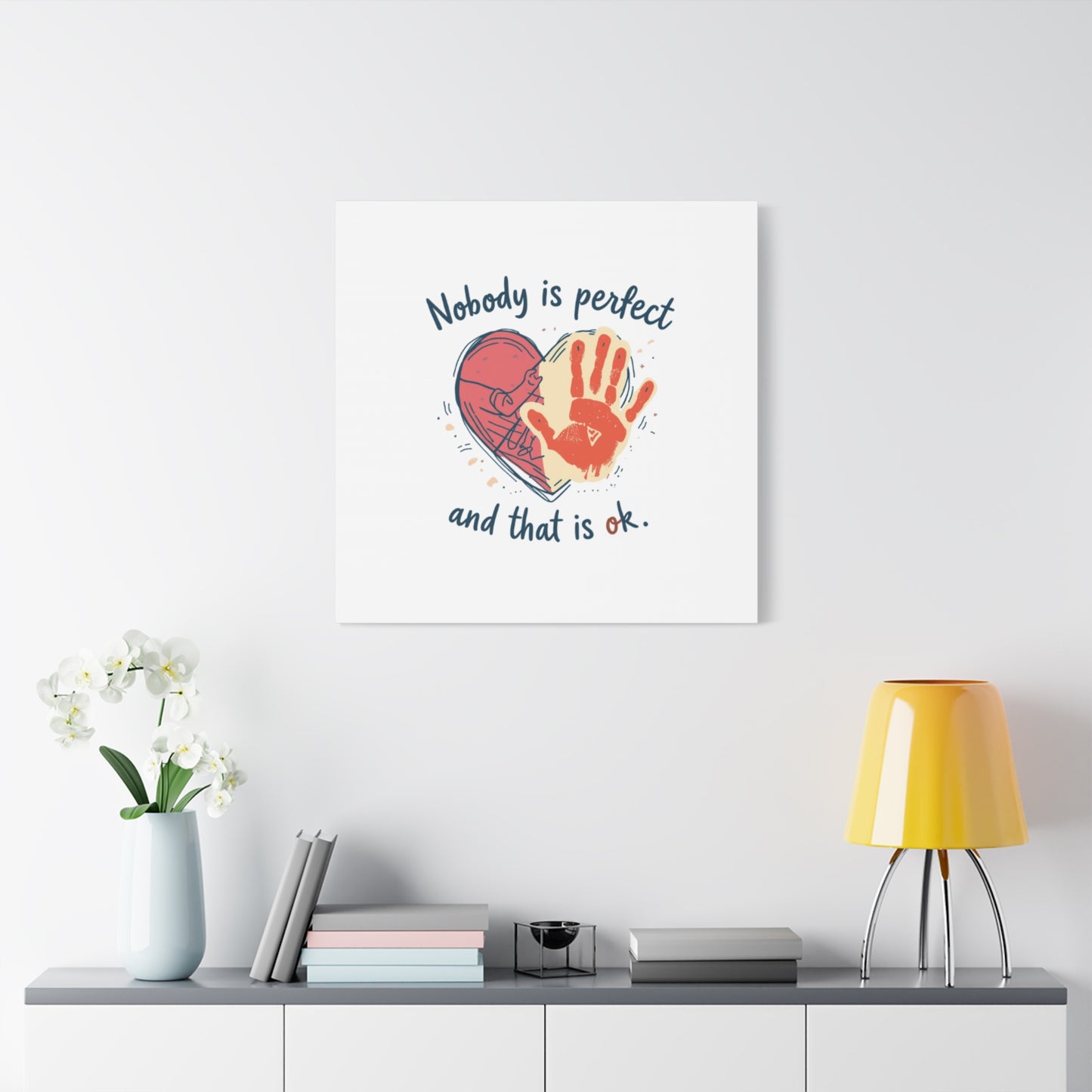 Nobody Is Perfect Heart with Handprint Canvas