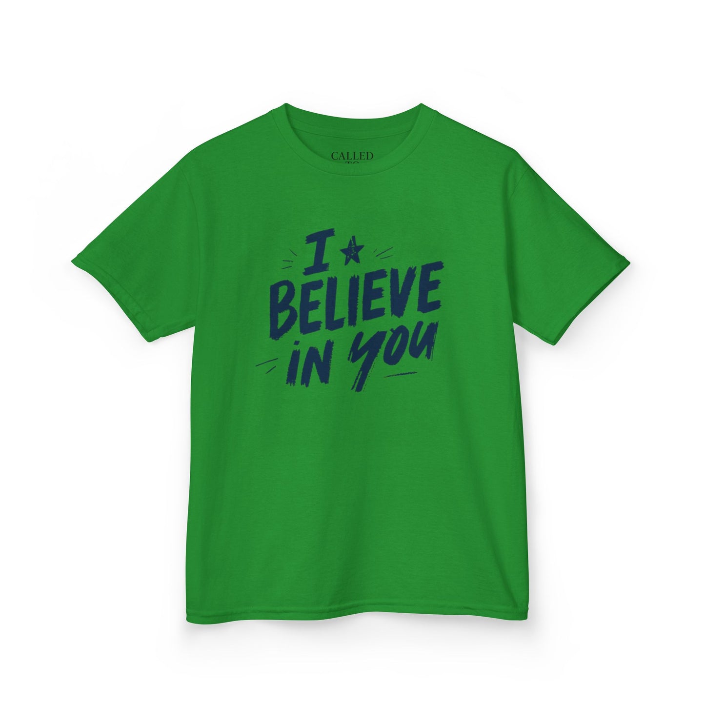 I Believe In You Kids Tee, Hand-Lettered Navy Script with Star | Encouragement Shirt