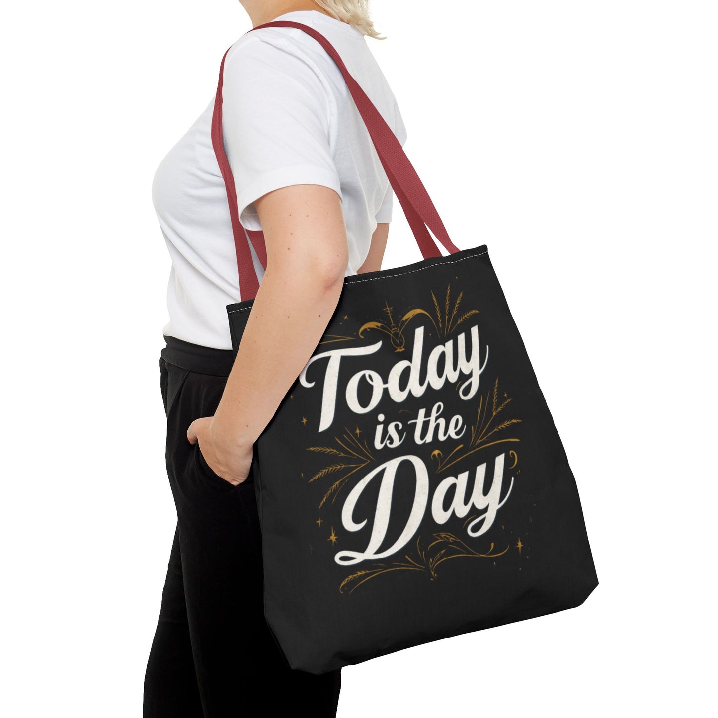 Today Is the Day tote bag | Hand-lettered script, charcoal motivational design