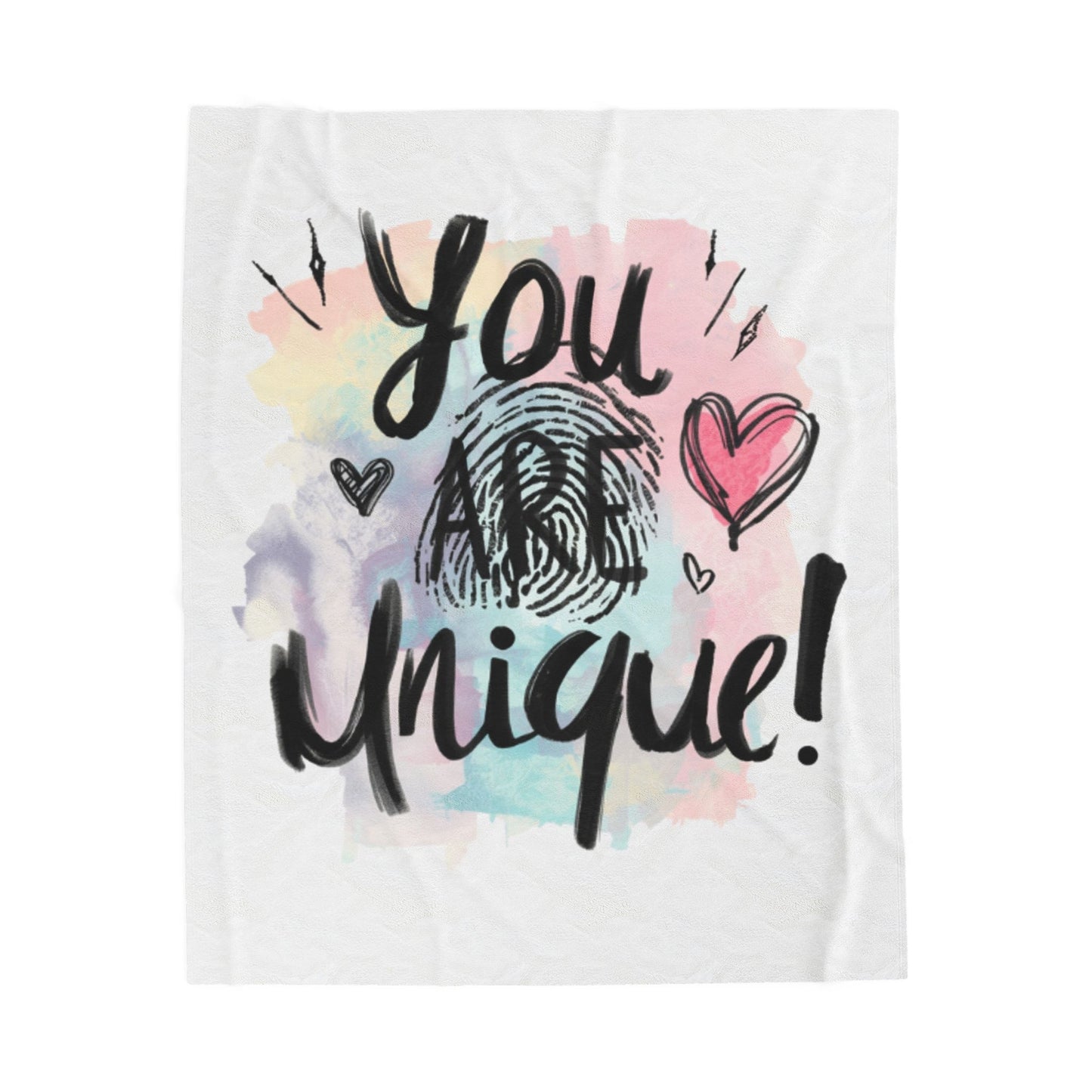 You Are Unique Watercolor Note Velveteen Plush Blanket | Encouragement Throw