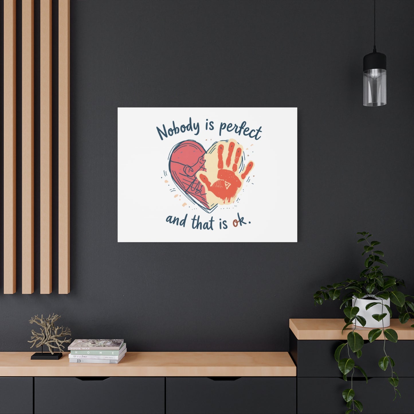 Nobody Is Perfect Heart with Handprint Canvas