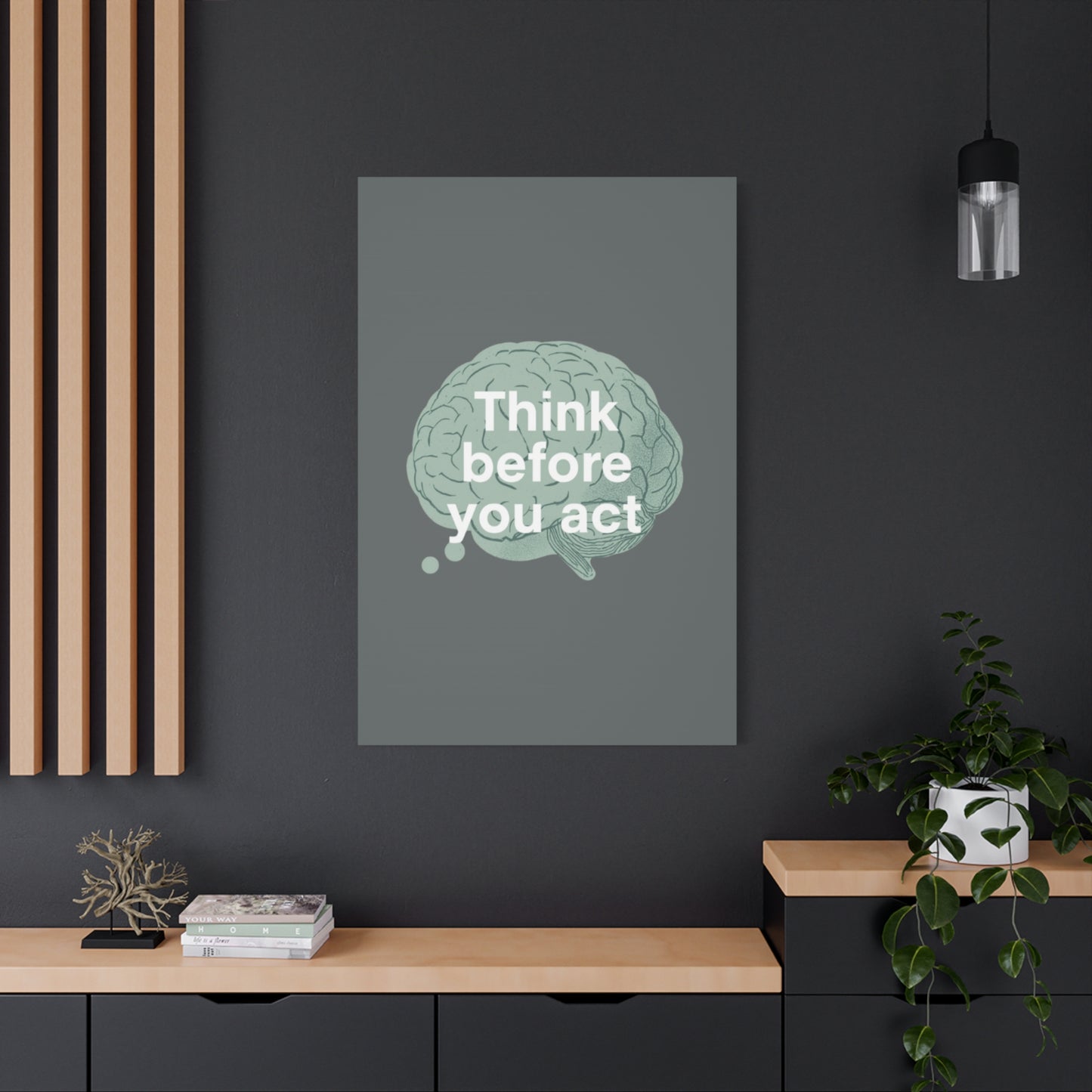 Think Before You Act brain illustration Canvas