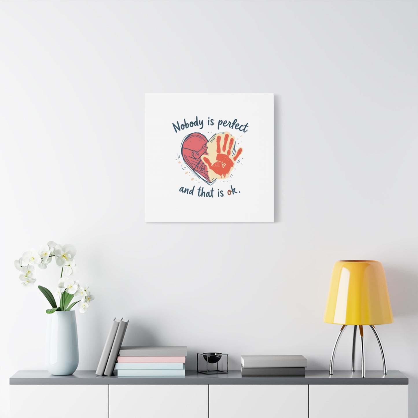 Nobody Is Perfect Heart with Handprint Canvas
