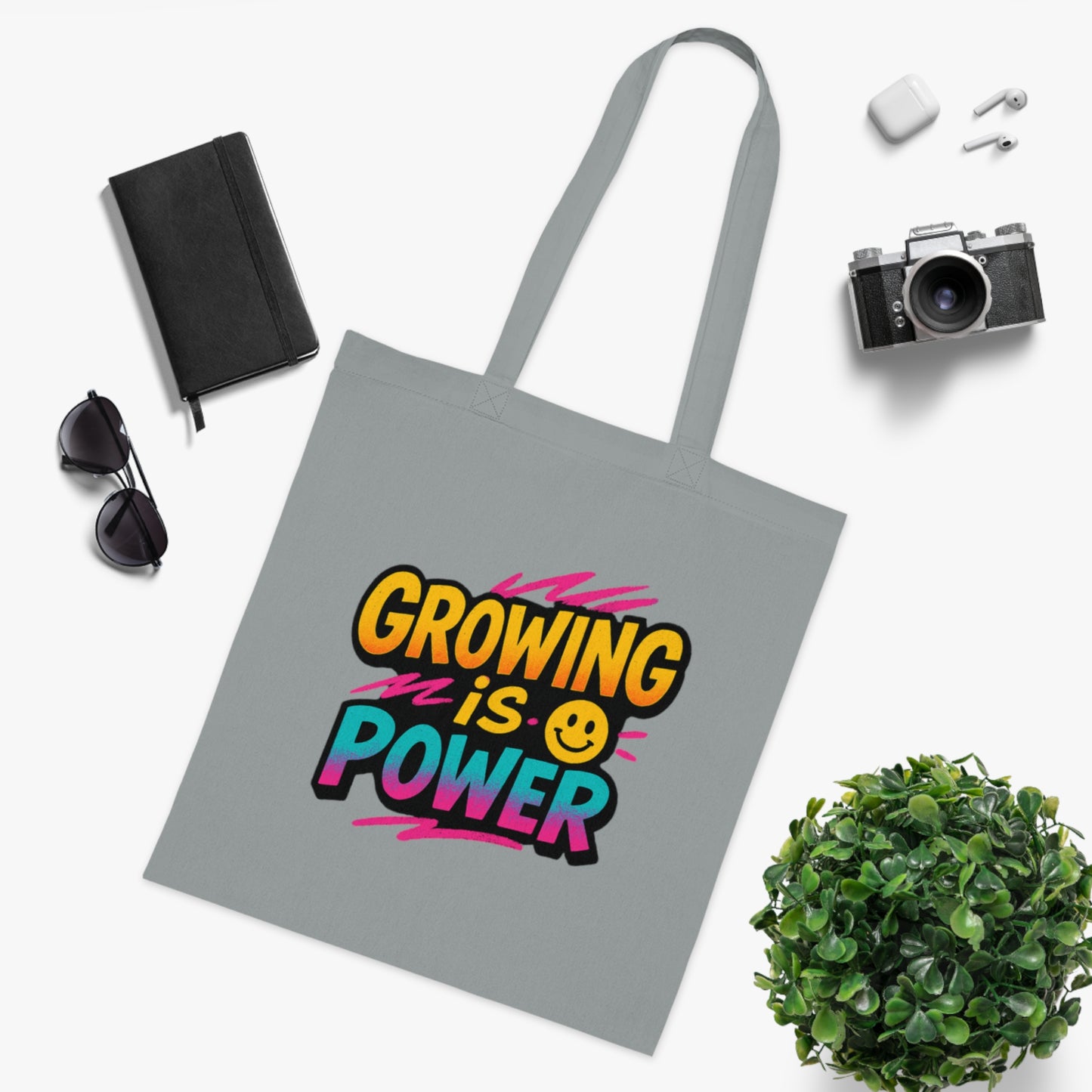 Empowering Cotton Tote Bag - "Growing is Power" - Eco-Friendly, Reusable, Gift for Students, Motivational, Everyday Use