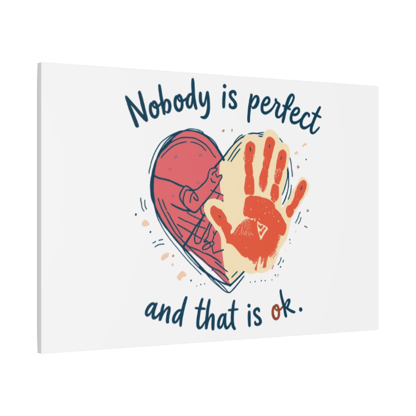 Nobody Is Perfect Heart with Handprint Canvas
