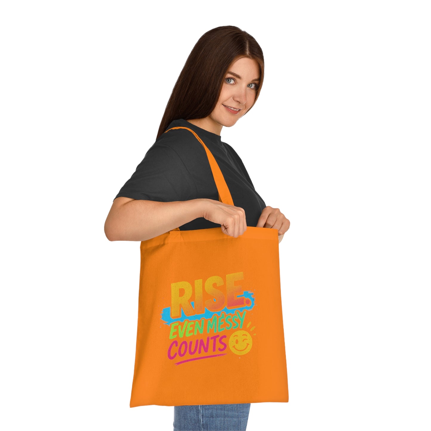 Motivational Cotton Tote: RISE. Even Messy Counts - Eco-Friendly Shopping Bag, Gift for Students, Gym Tote, Daily Use Bag, Beach Bag.