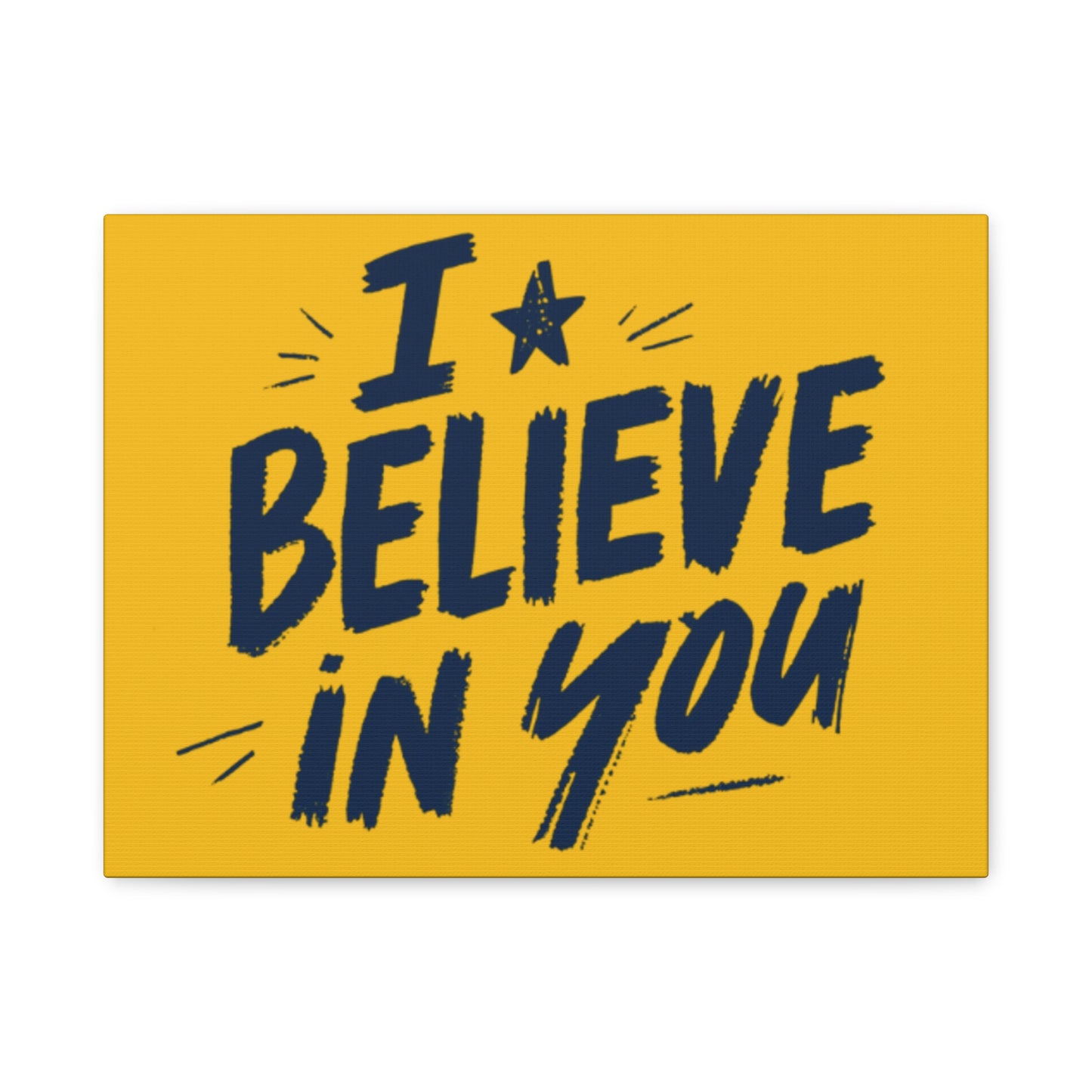 I Believe In You Canvas | Matte Stretched Wall Art, Navy Brush Lettering on Gold