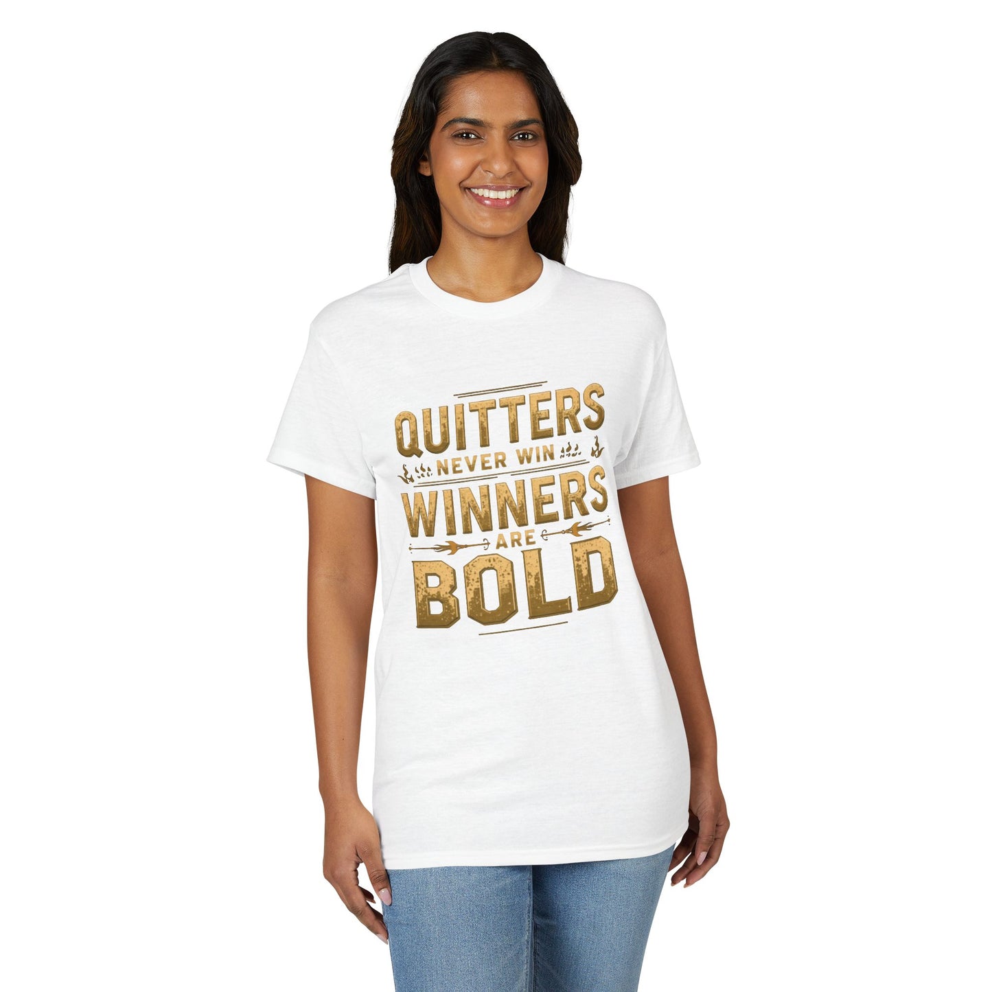 Quitters Never Win Winners Are Bold T-Shirt | Motivational Typography