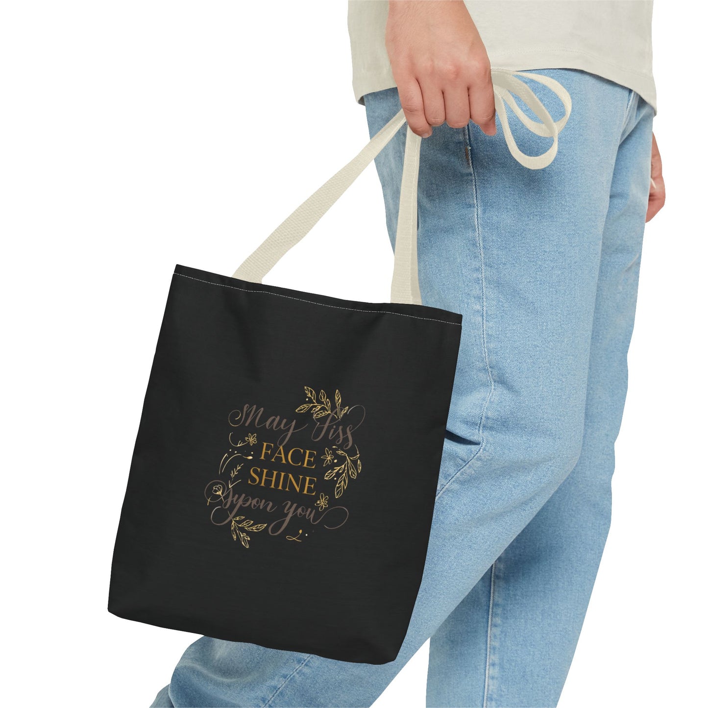 Gold Botanical Lettering Tote Bag | Structured Polyester Market Bag