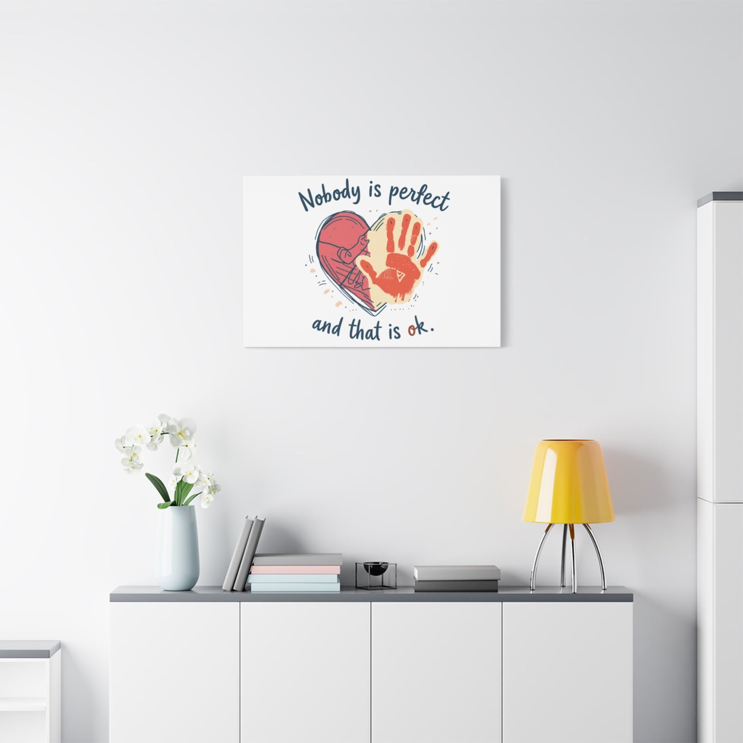 Nobody Is Perfect Heart with Handprint Canvas