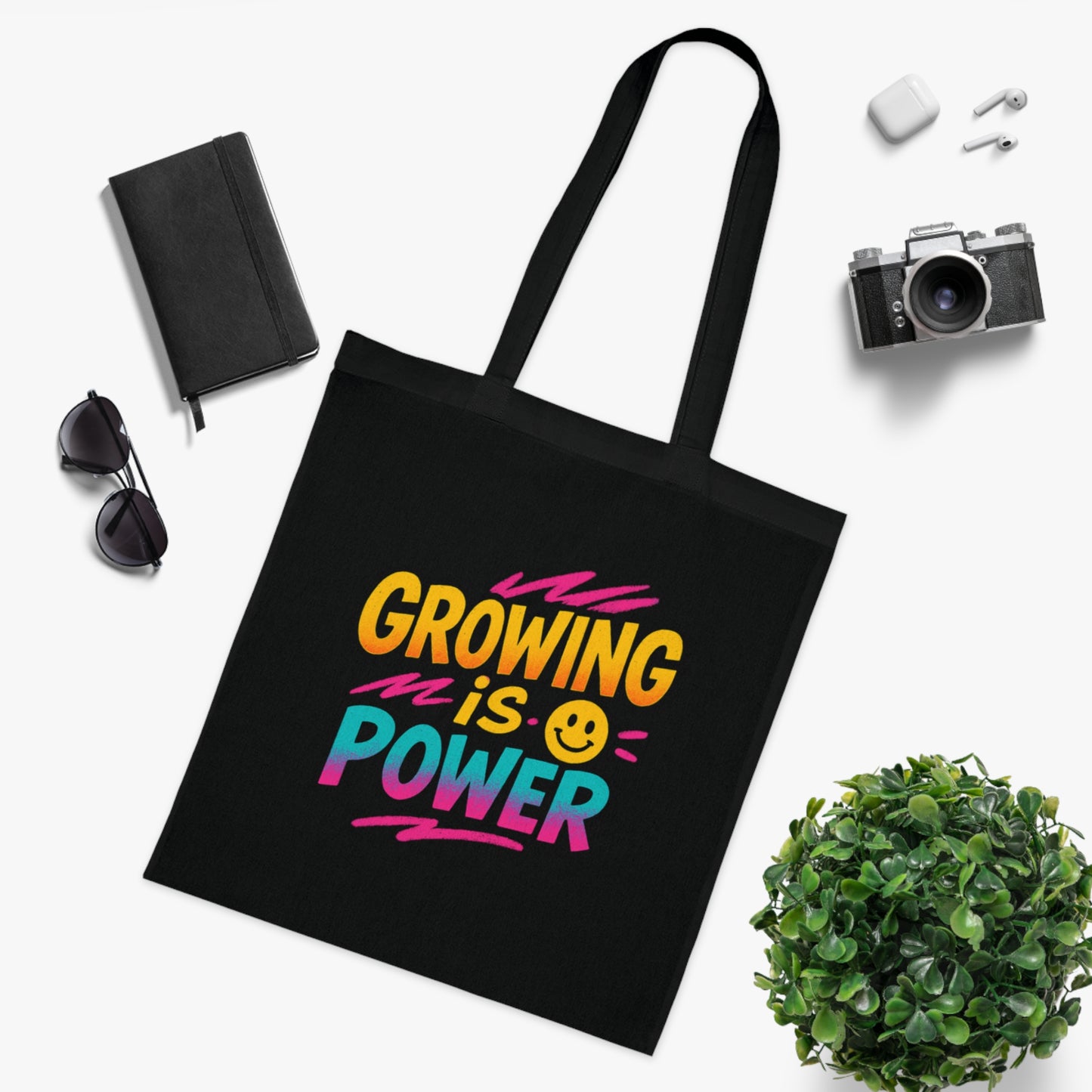 Empowering Cotton Tote Bag - "Growing is Power" - Eco-Friendly, Reusable, Gift for Students, Motivational, Everyday Use