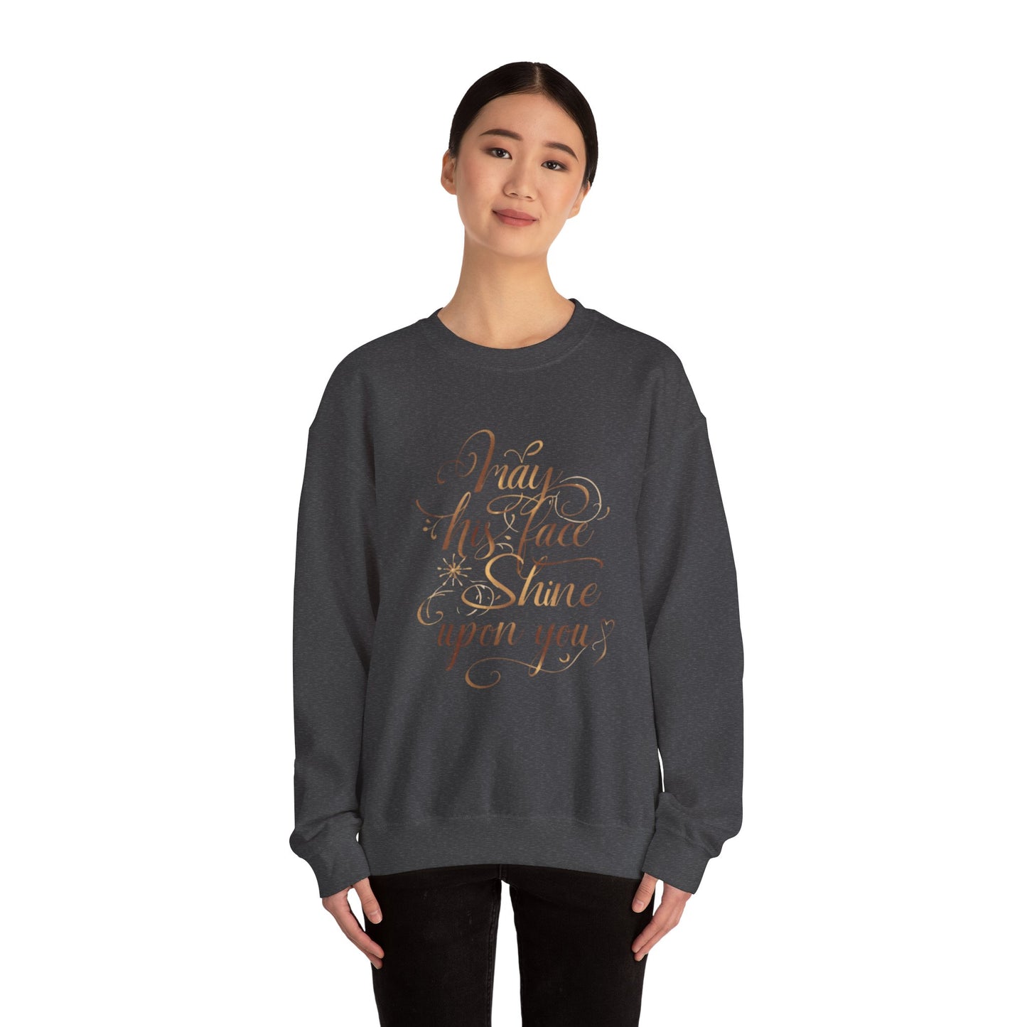 May His Face Shine Upon You Crewneck Sweatshirt | Faith Blessing Script