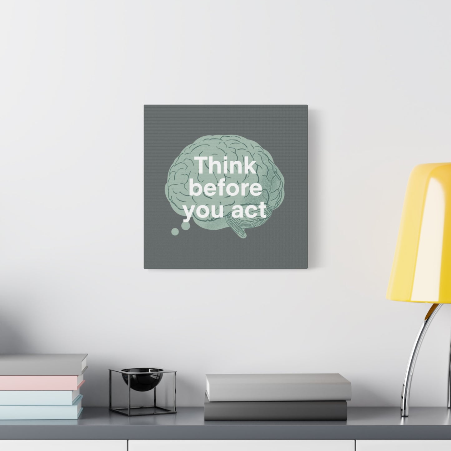 Think Before You Act brain illustration Canvas