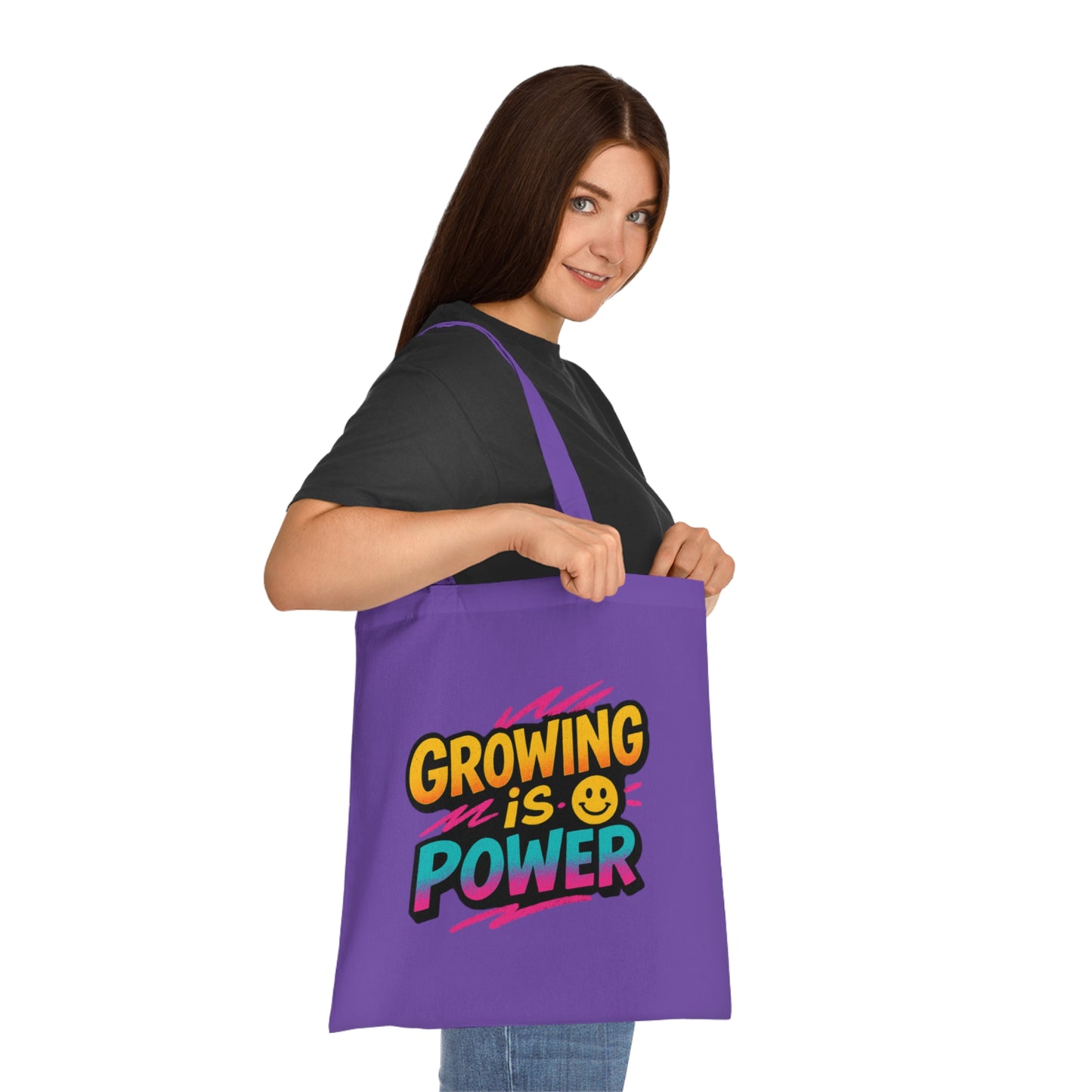 Empowering Cotton Tote Bag - "Growing is Power" - Eco-Friendly, Reusable, Gift for Students, Motivational, Everyday Use