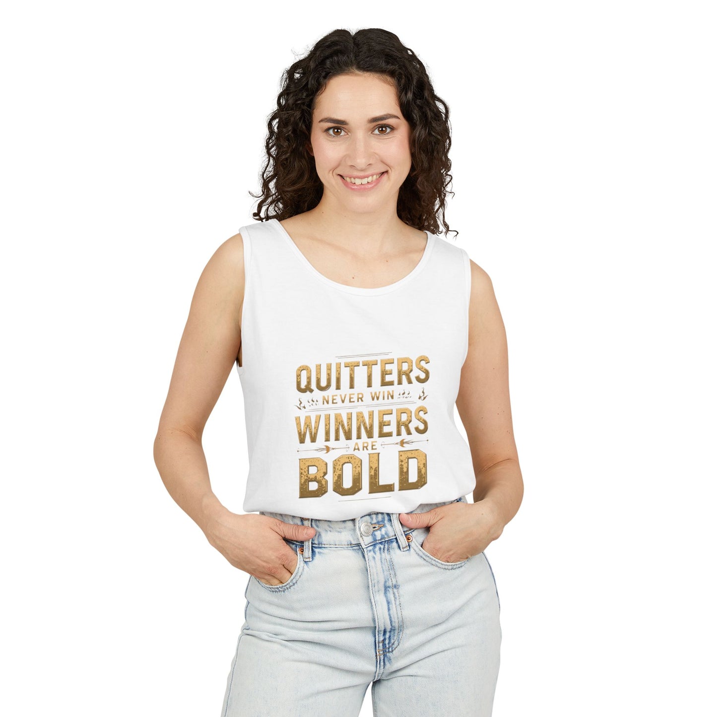 Quitters Never Win Winners Are Bold Tank Top | Motivational Typography