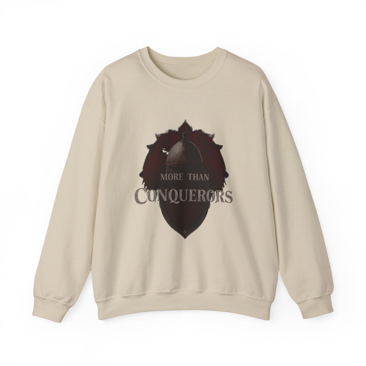 More Than Conquerors Shield Crewneck Sweatshirt | Christian Faith Scripture