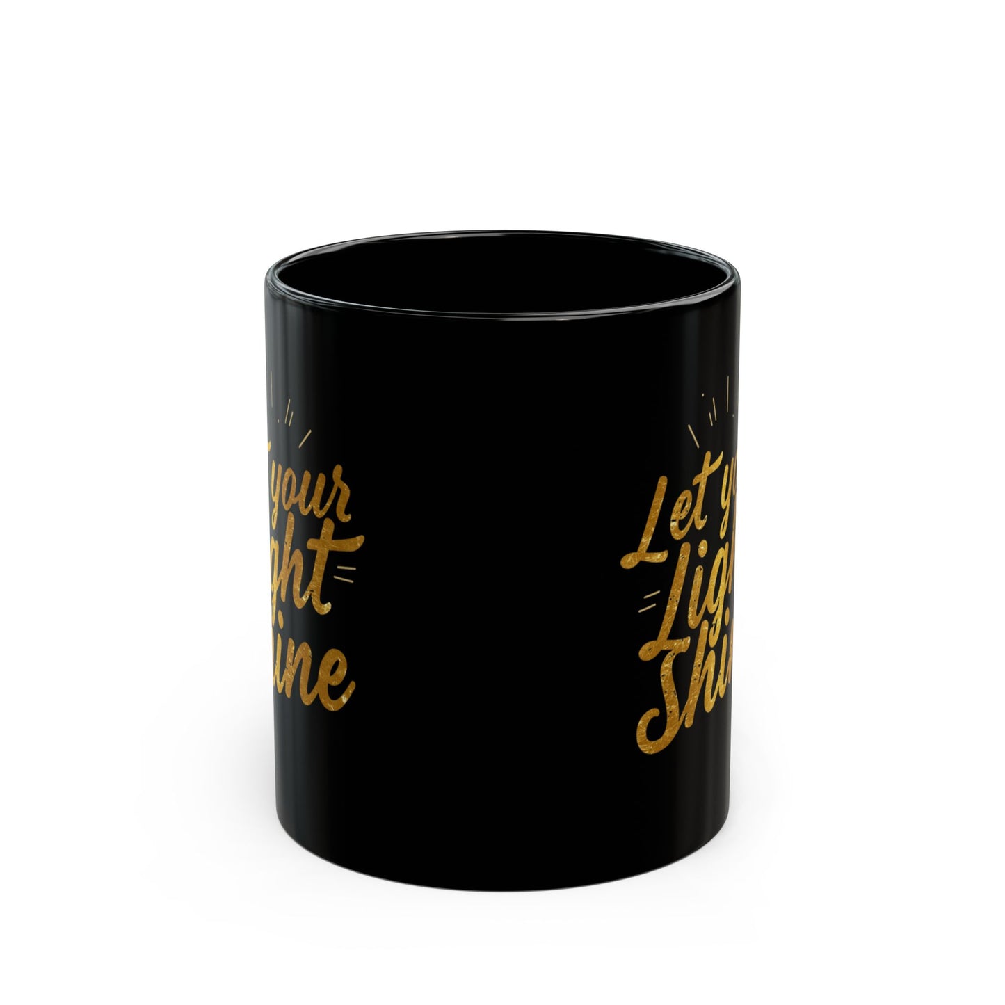 Let Your Light Shine mug | Black ceramic coffee mug, gold script design