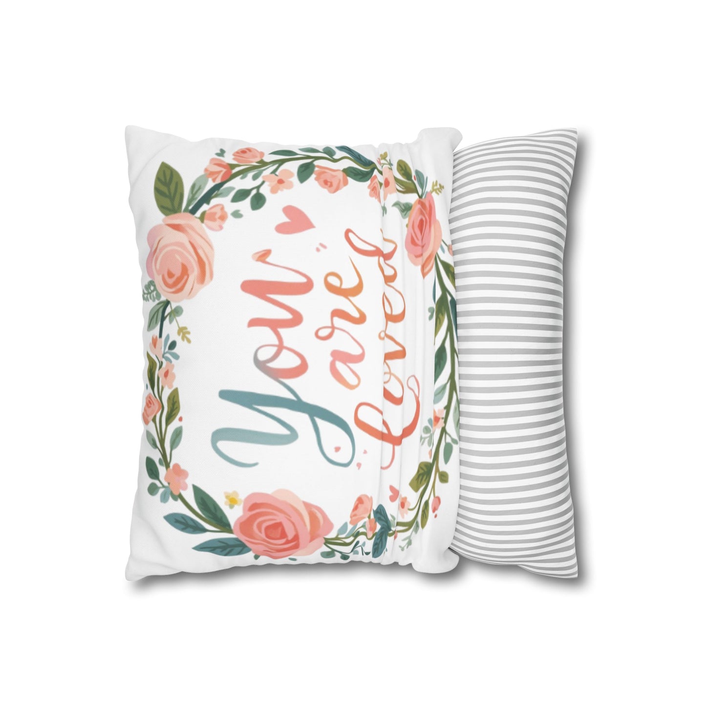 You Are Loved Floral Wreath Pillowcase | Square Poly Canvas Pillowcase