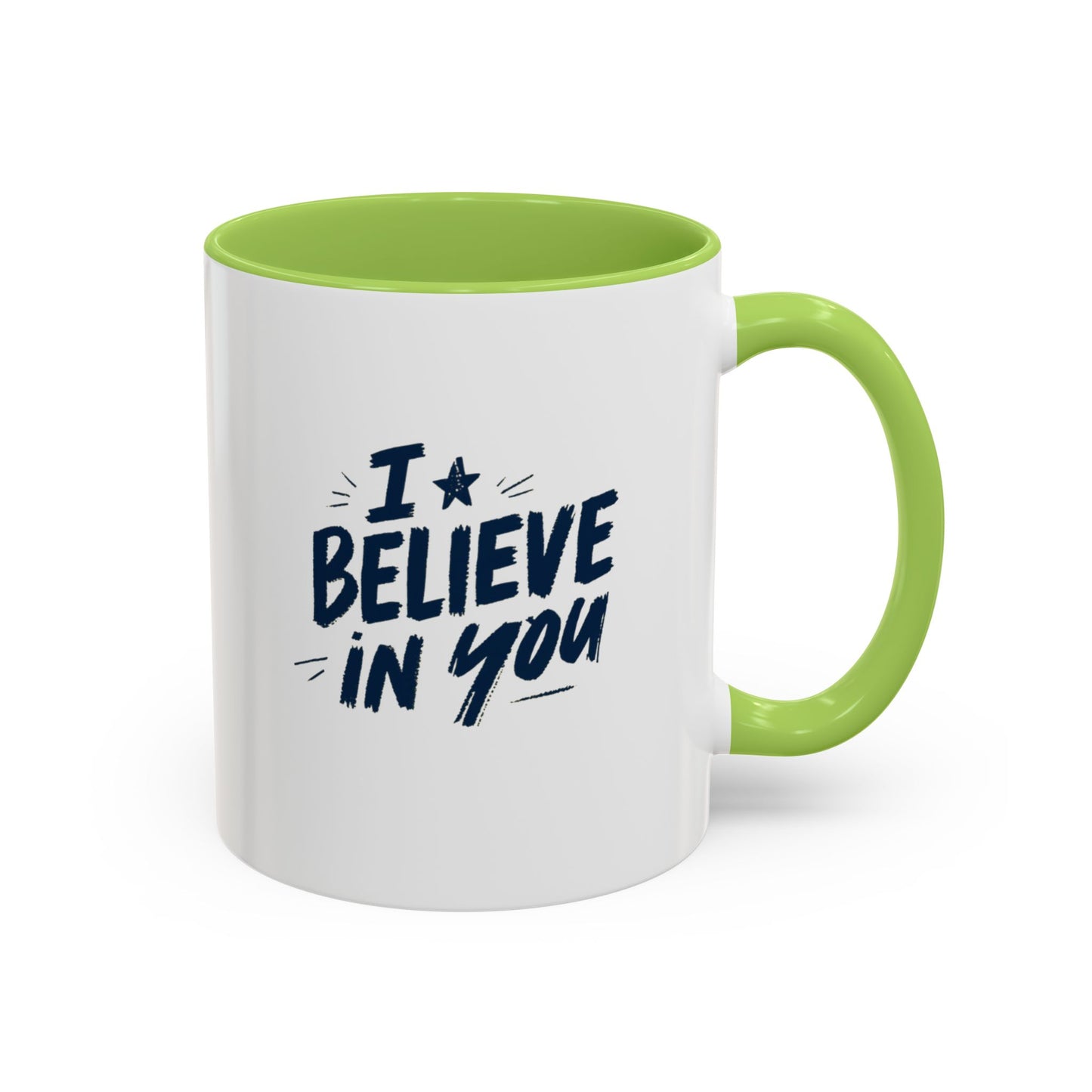 I Believe in You Mug | Accent Coffee Mug, Navy Script on White (11oz & 15oz)