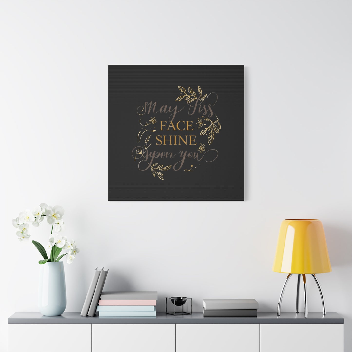 May His Face Shine Upon You Matte Canvas | Stretched Wall Art, Black Gold Botanical
