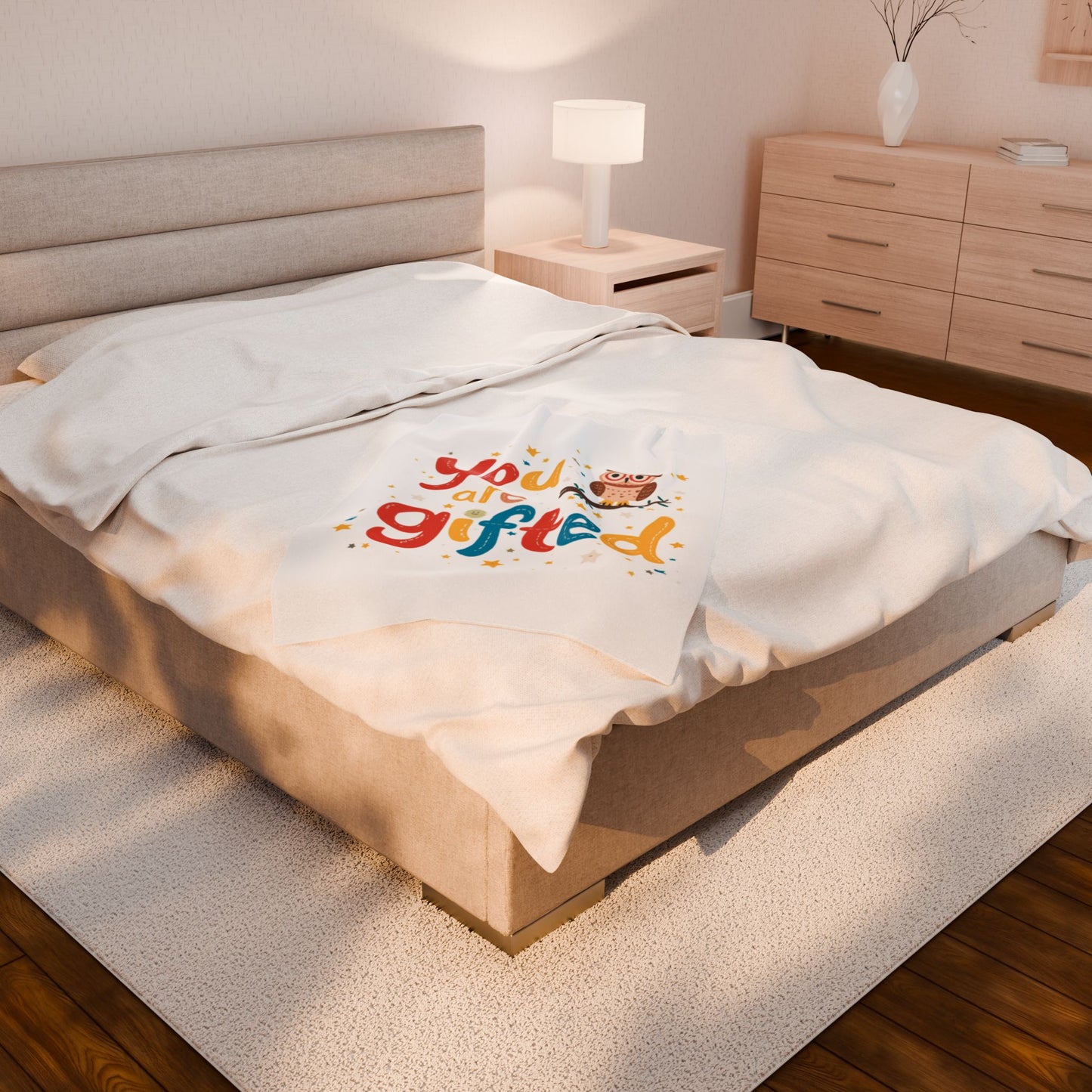 You Are Gifted Velveteen Plush Blanket | Owl Typography Kids Blanket