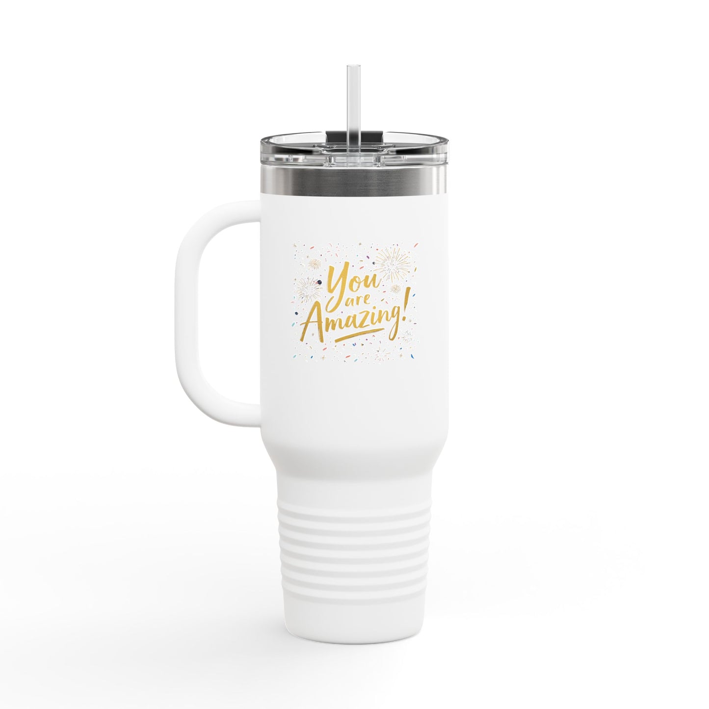 Insulated 40oz Travel Mug, Matte Powder-Coated Stainless Steel | Ergonomic Handle, Leak-Resistant Lid