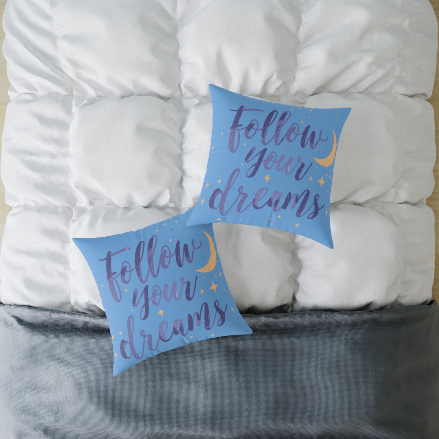 Follow Your Dreams pillow | Square poly canvas pillow, moon stars night design