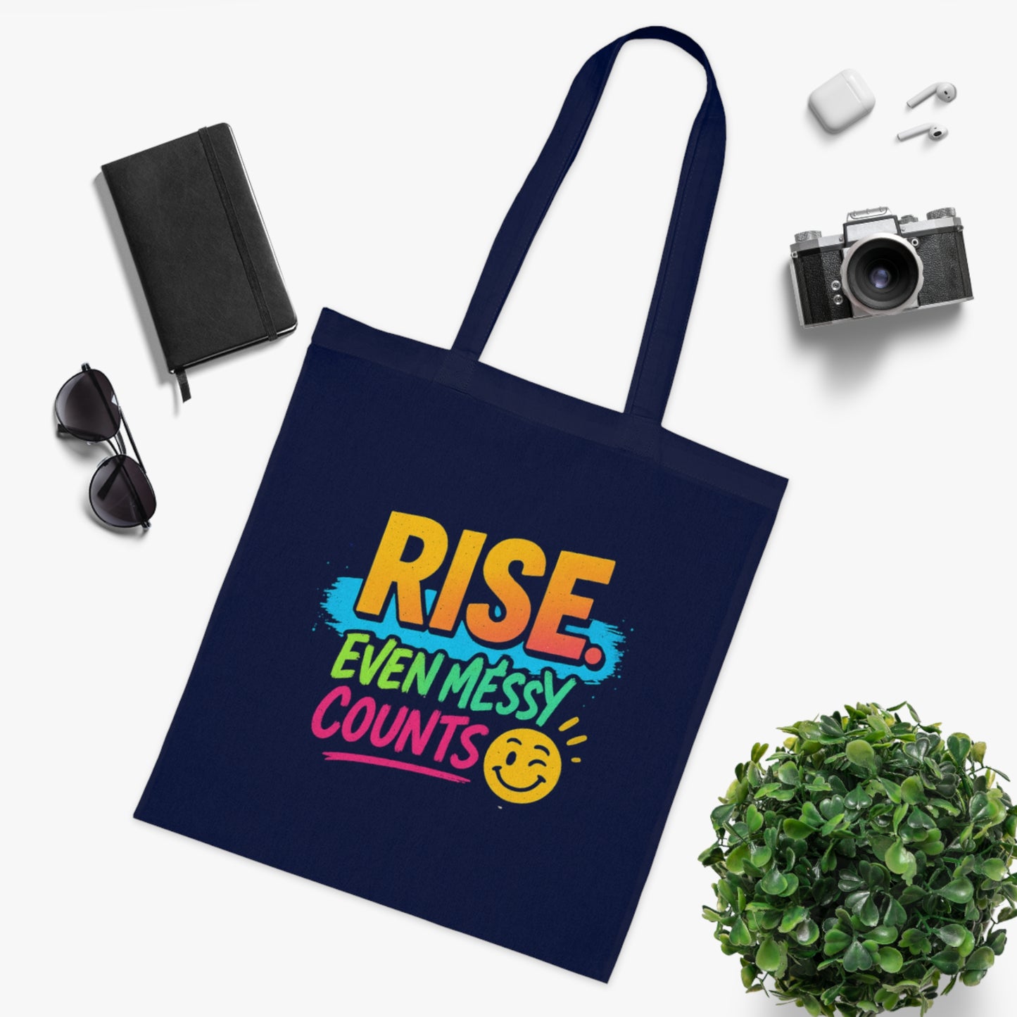 Motivational Cotton Tote: RISE. Even Messy Counts - Eco-Friendly Shopping Bag, Gift for Students, Gym Tote, Daily Use Bag, Beach Bag.