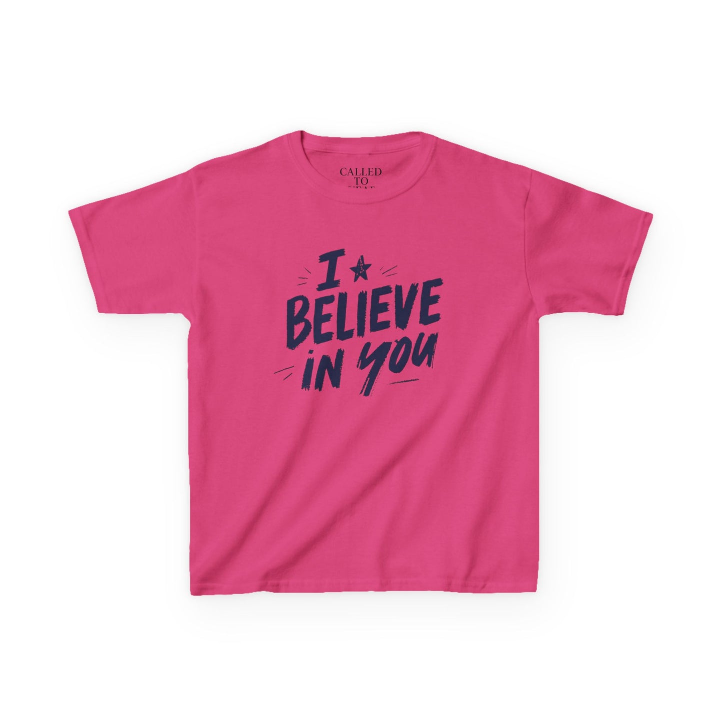 I Believe In You Kids Tee, Hand-Lettered Navy Script with Star | Encouragement Shirt