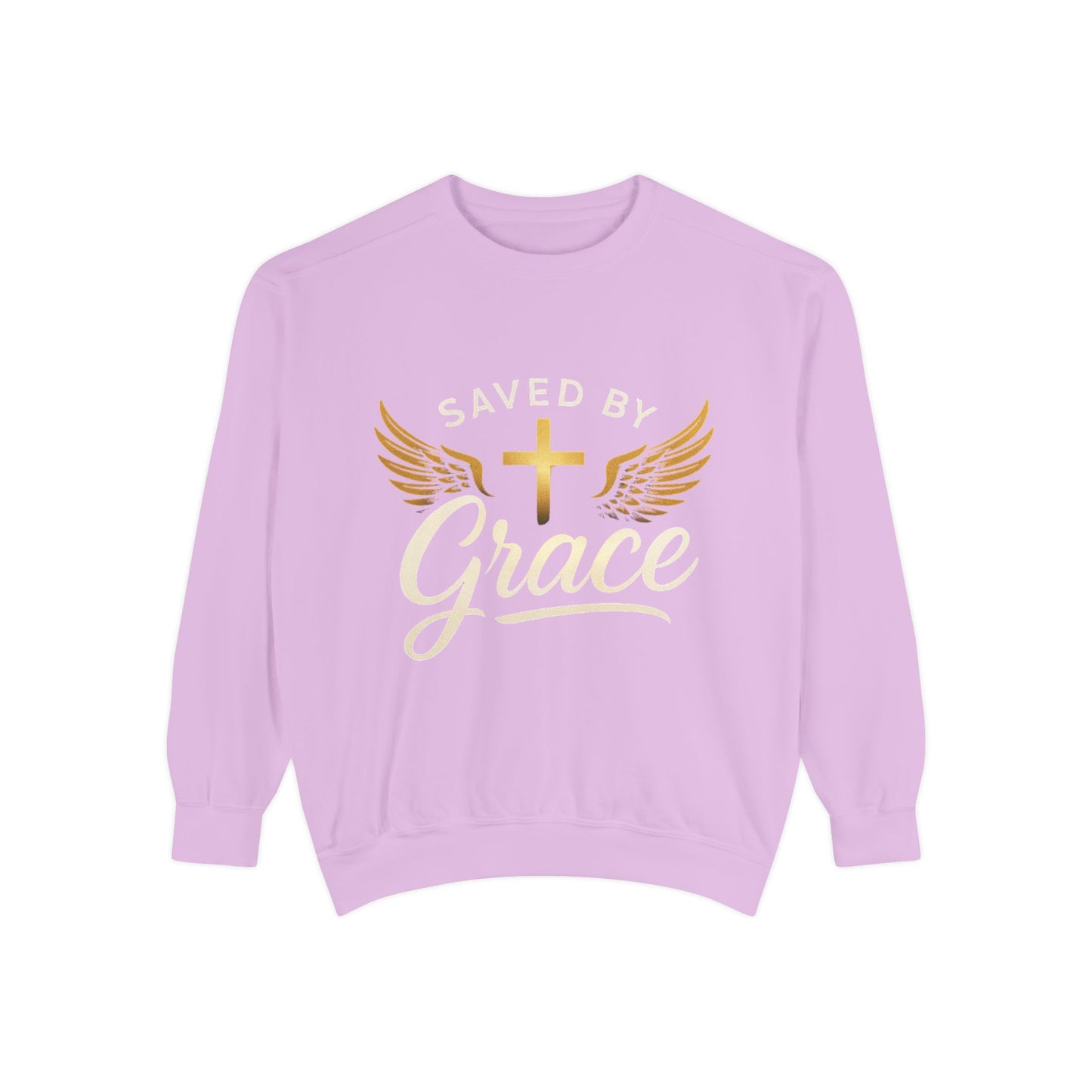Saved by Grace Unisex Garment-Dyed Sweatshirt, Christian Sweatshirt, Faith Apparel, Inspirational Gift, Cozy Crewneck, Religious Clothing