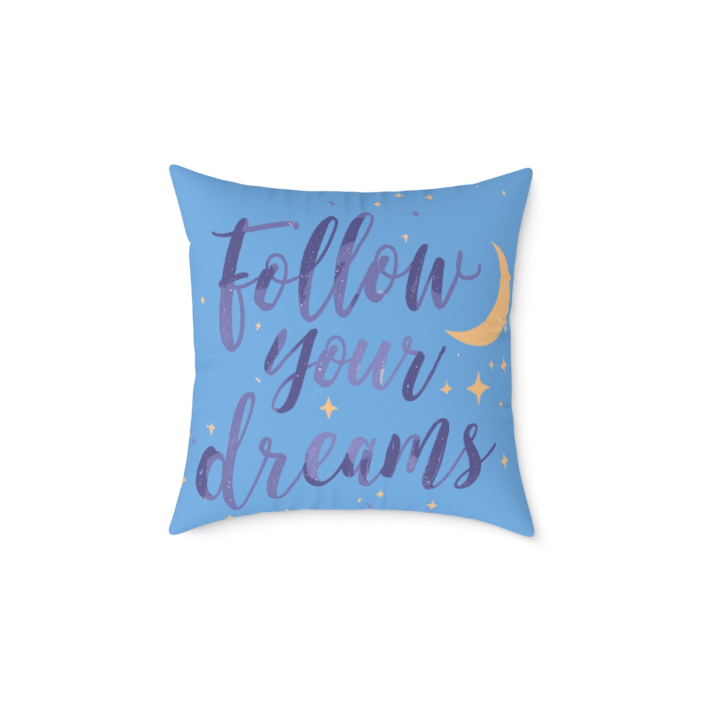 Follow Your Dreams pillow | Square poly canvas pillow, moon stars night design