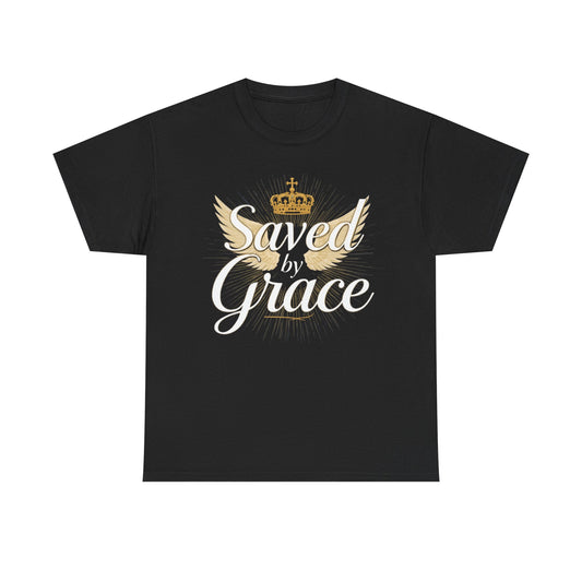 Saved by Grace tee | Christian crown and wings faith shirt