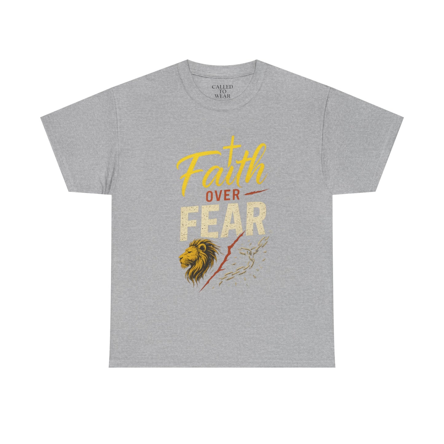 Faith Over Fear shirt | Lion and cross hand-lettered design