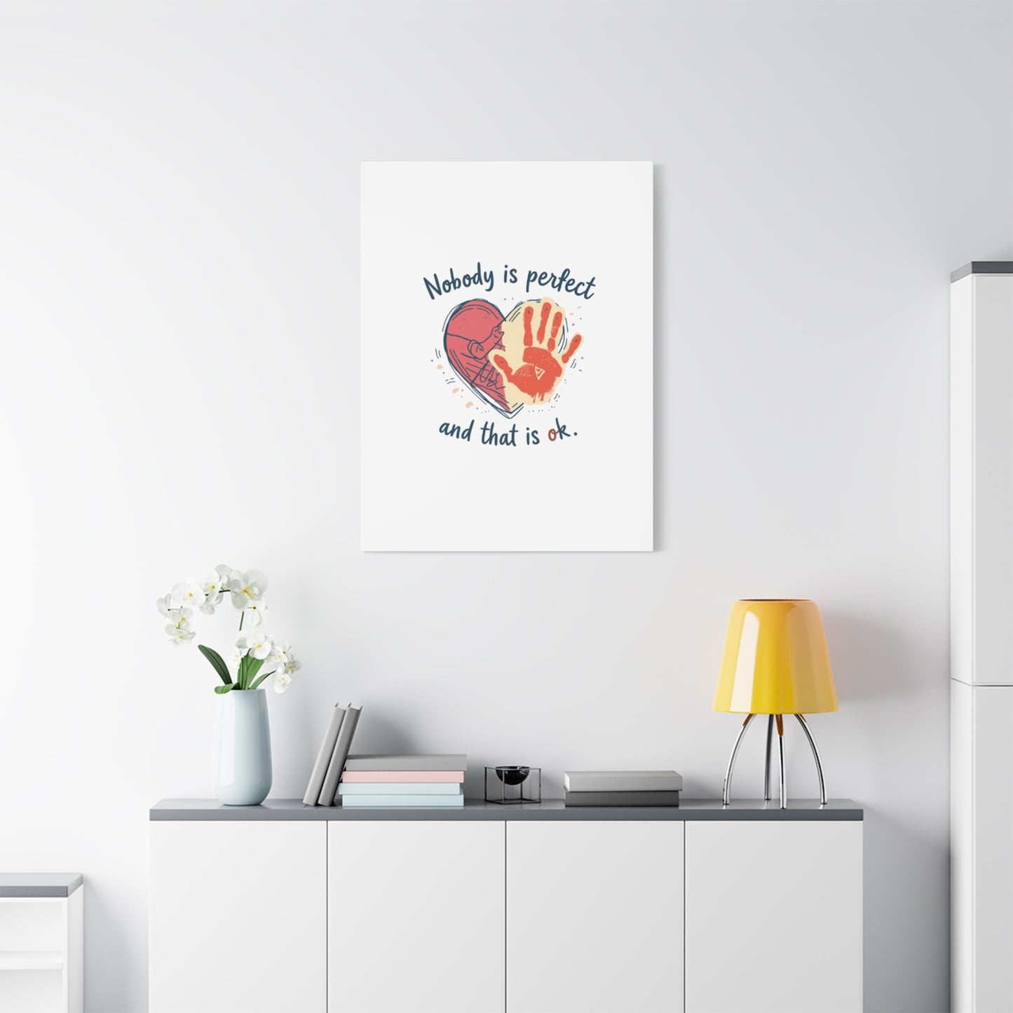 Nobody Is Perfect Heart with Handprint Canvas
