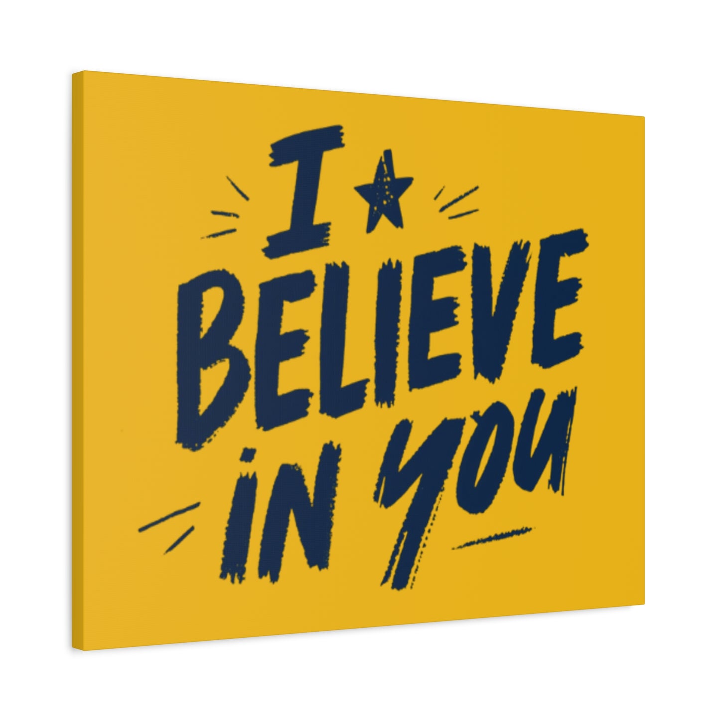 I Believe In You Canvas | Matte Stretched Wall Art, Navy Brush Lettering on Gold