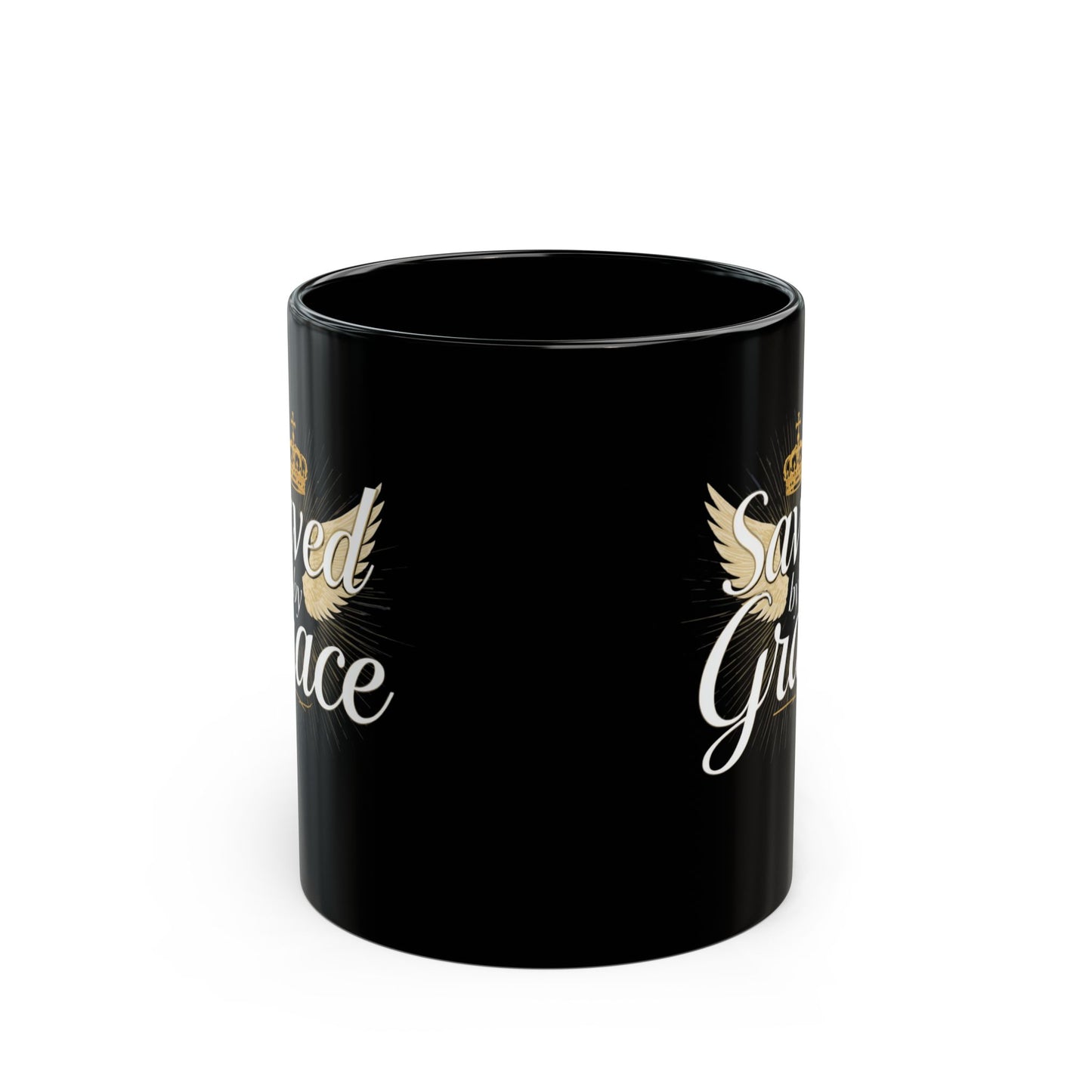 Saved by Grace mug | black ceramic faith coffee cup