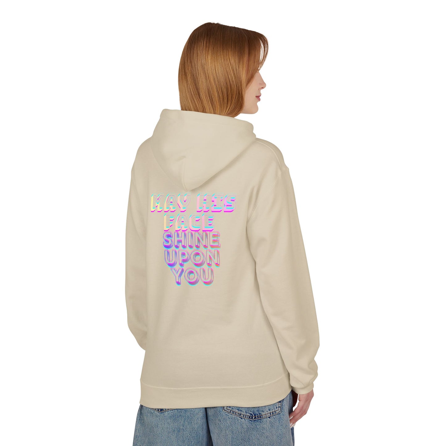 May His Face Shine Upon You Hoodie | Iridescent Lettering, Devotional Back Design