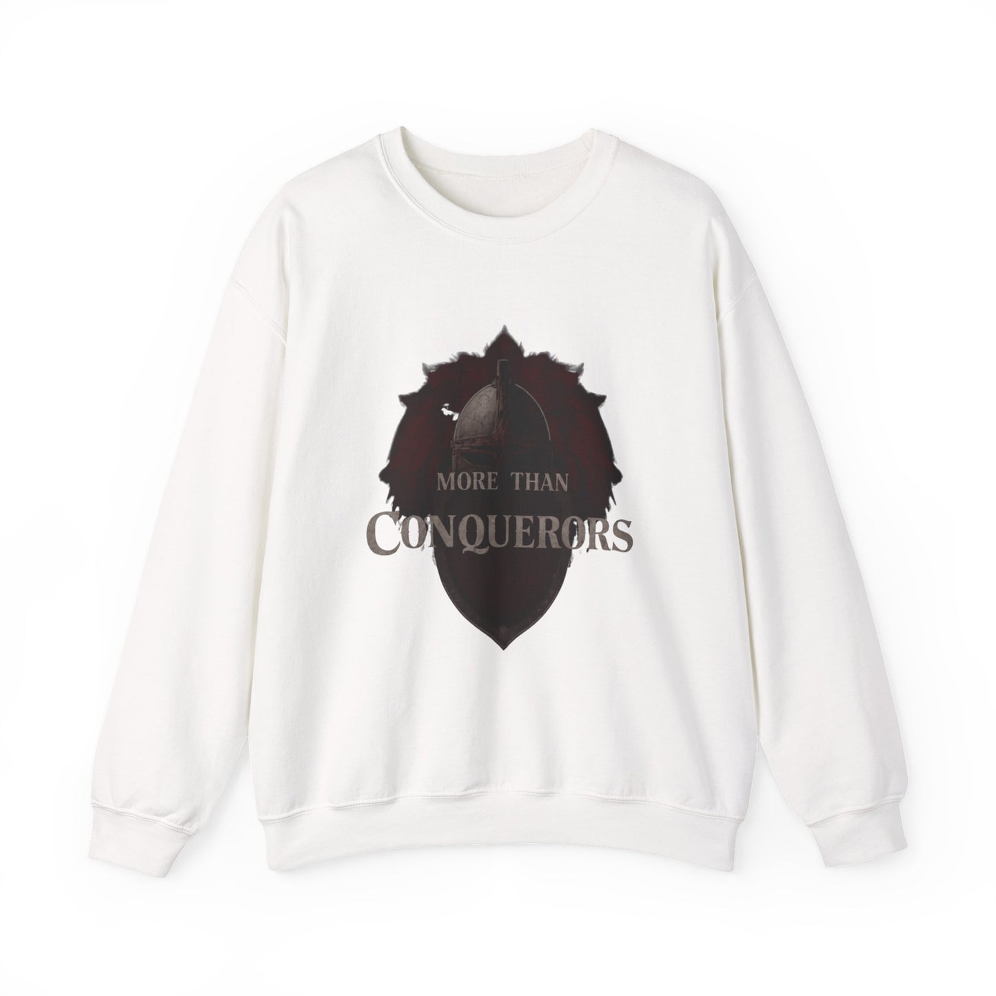 More Than Conquerors Shield Crewneck Sweatshirt | Christian Faith Scripture