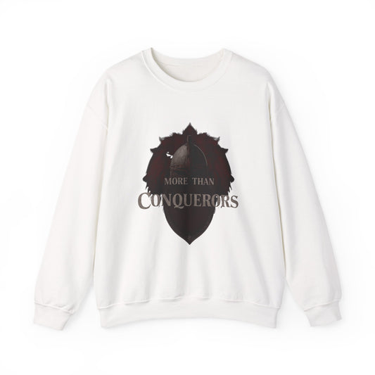 More Than Conquerors Shield Crewneck Sweatshirt | Christian Faith Scripture